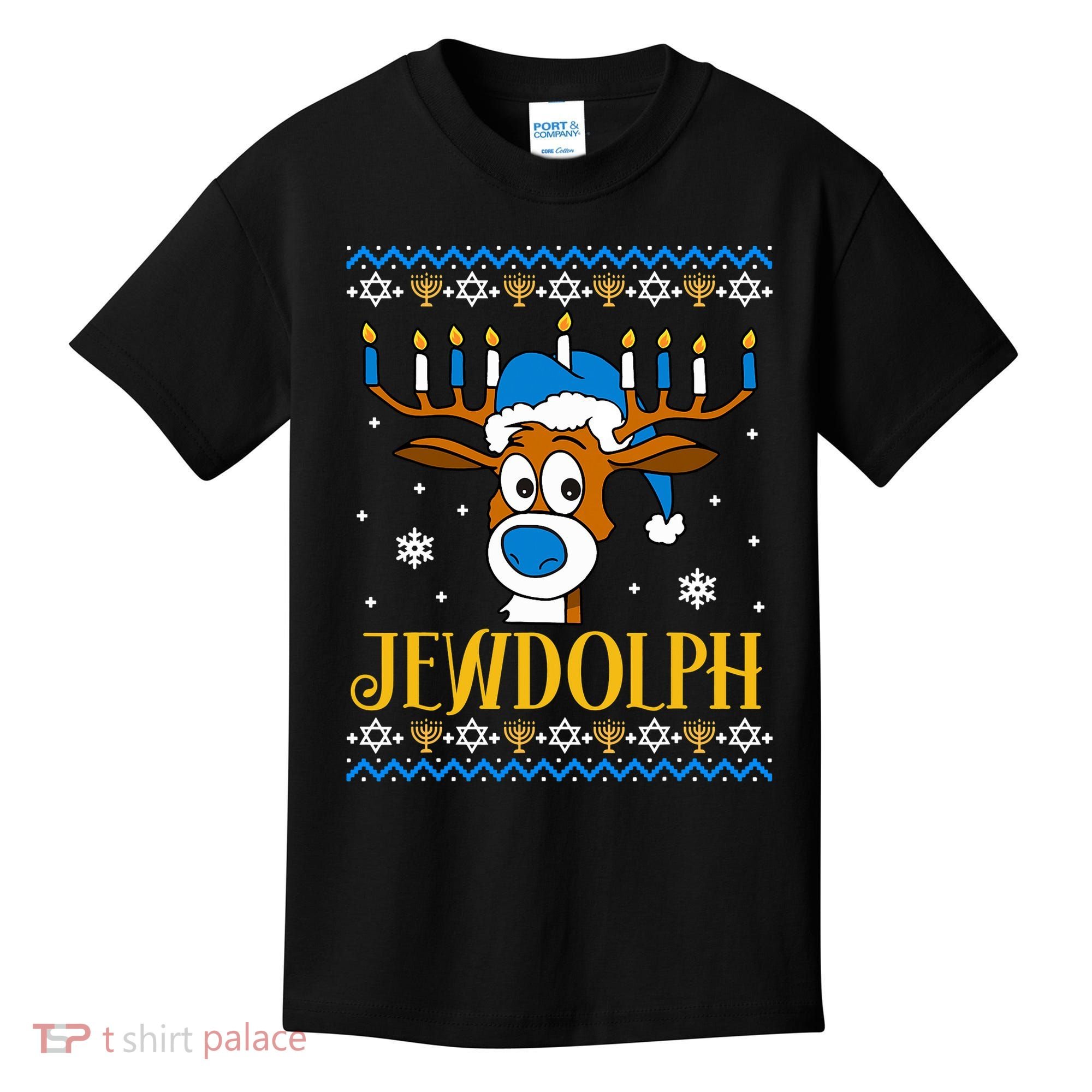 Hanukkah Gets A Humorous Touch With The Funny Jewdolph Ugly Sweater Featuring A Kids T-Shirt