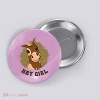 Hay Girl Cute Horse Button thumb 0