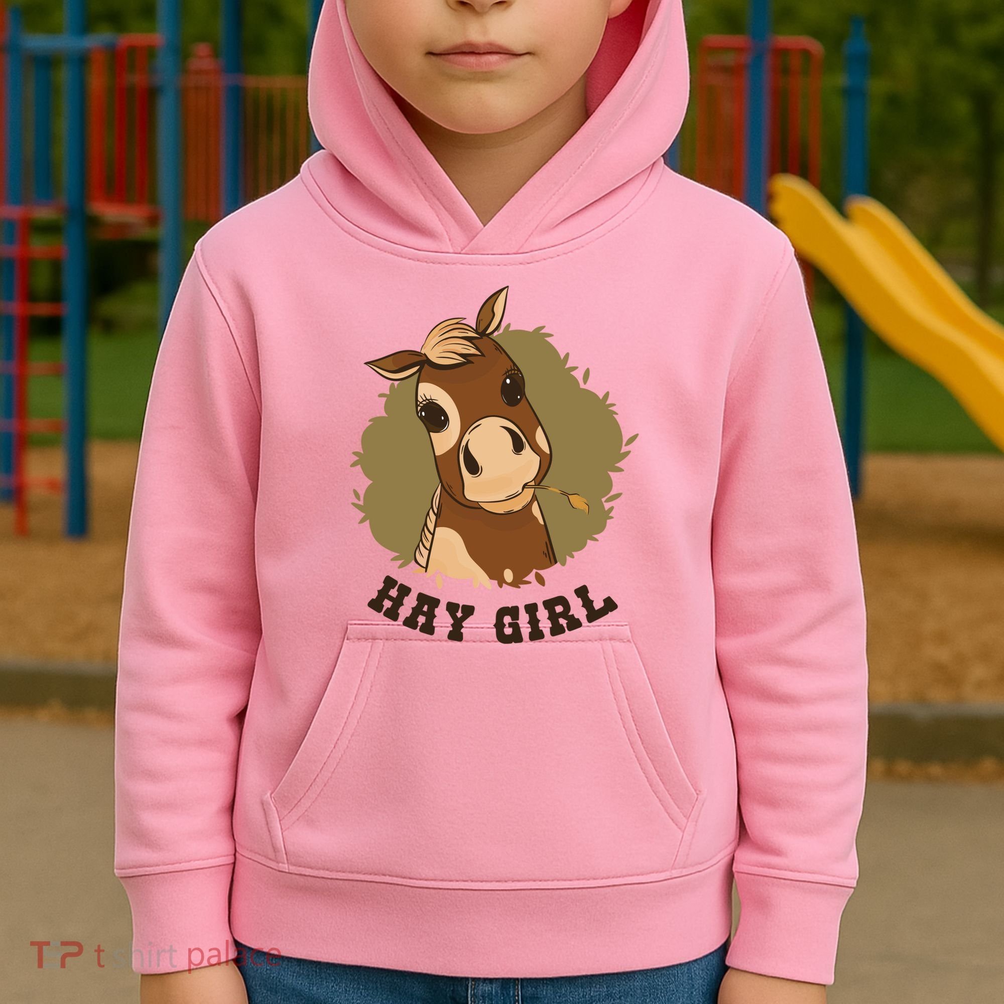 Hay Girl Cute Horse Kids Hoodie