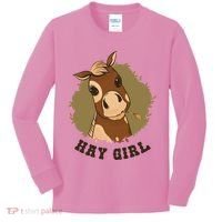 Hay Girl Cute Horse Kids Long Sleeve Shirt thumb 0