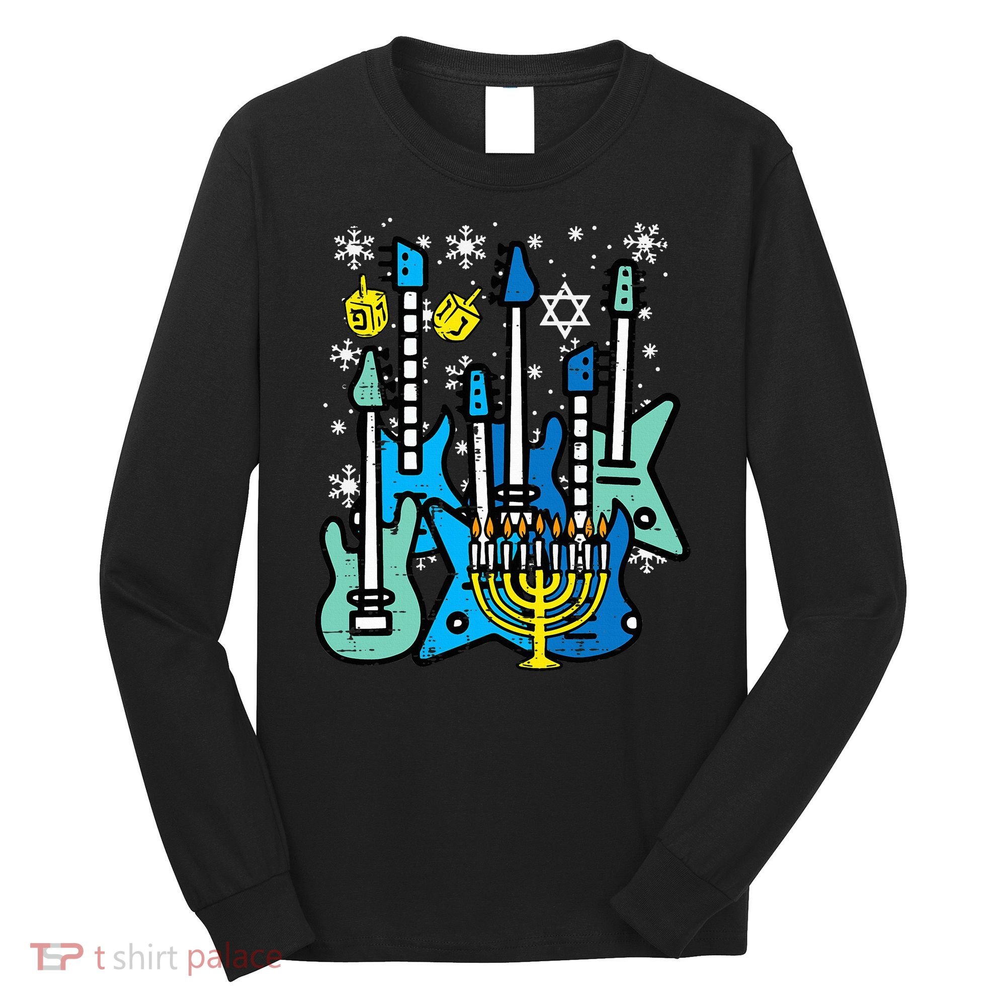 Hanukkah Guitars Chanukah Jewish Rock Rocker  Long Sleeve Shirt