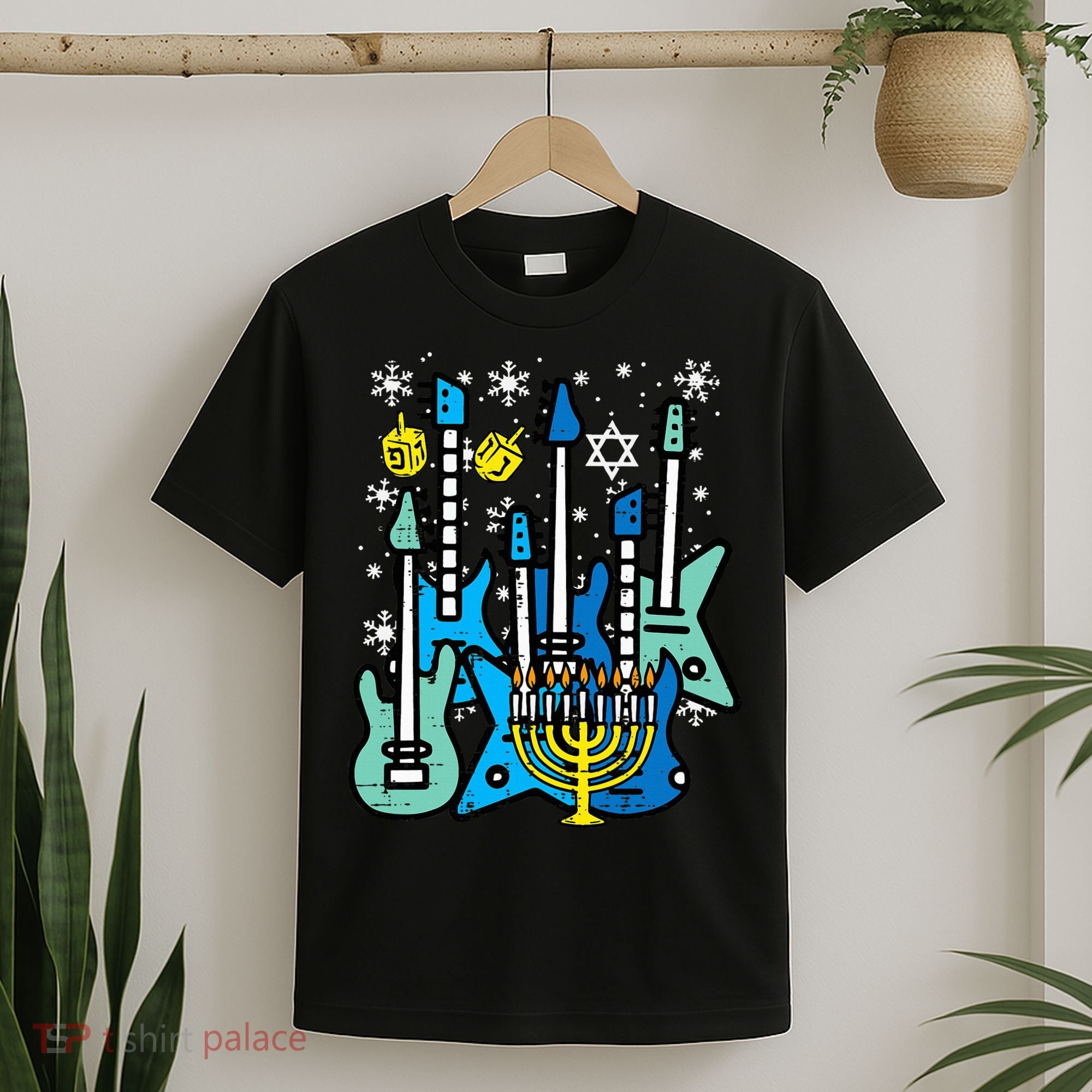 Hanukkah Guitars Chanukah Jewish Rock Rocker  T-Shirt