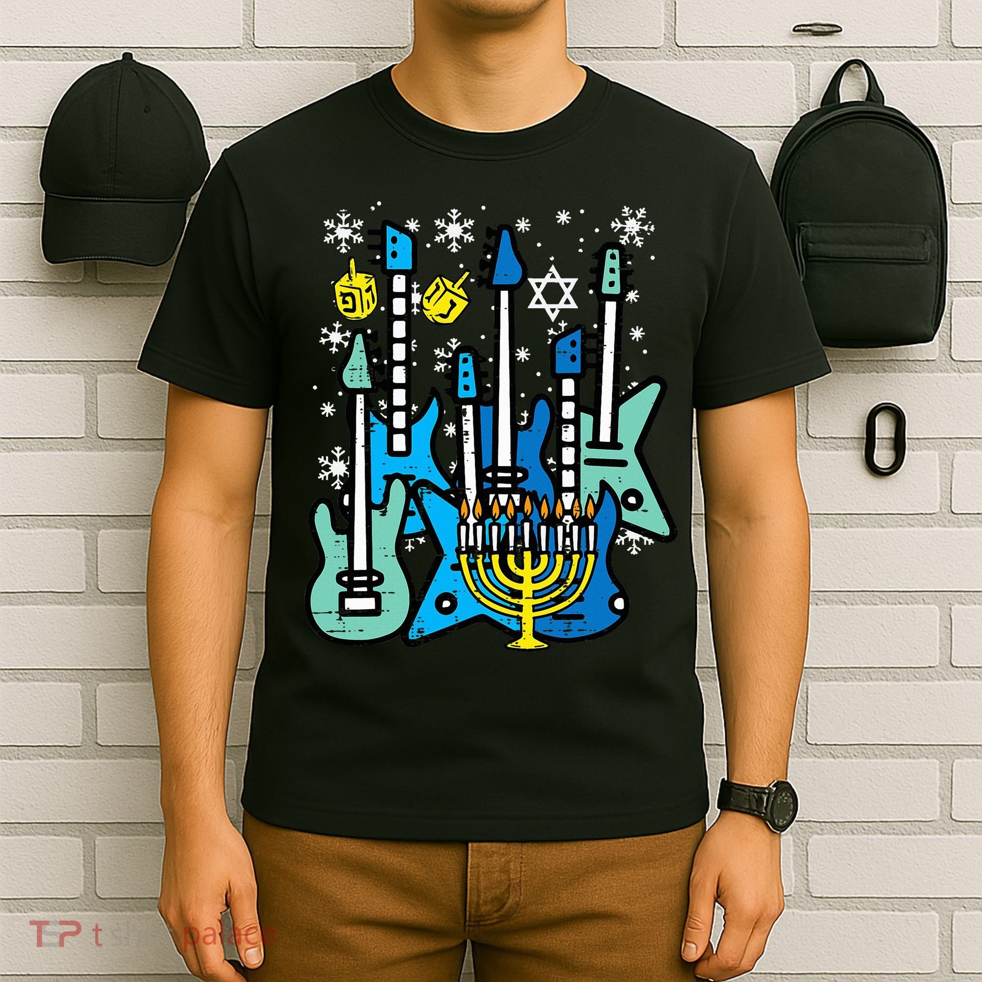 Hanukkah Guitars Chanukah Jewish Rock Rocker  T-Shirt