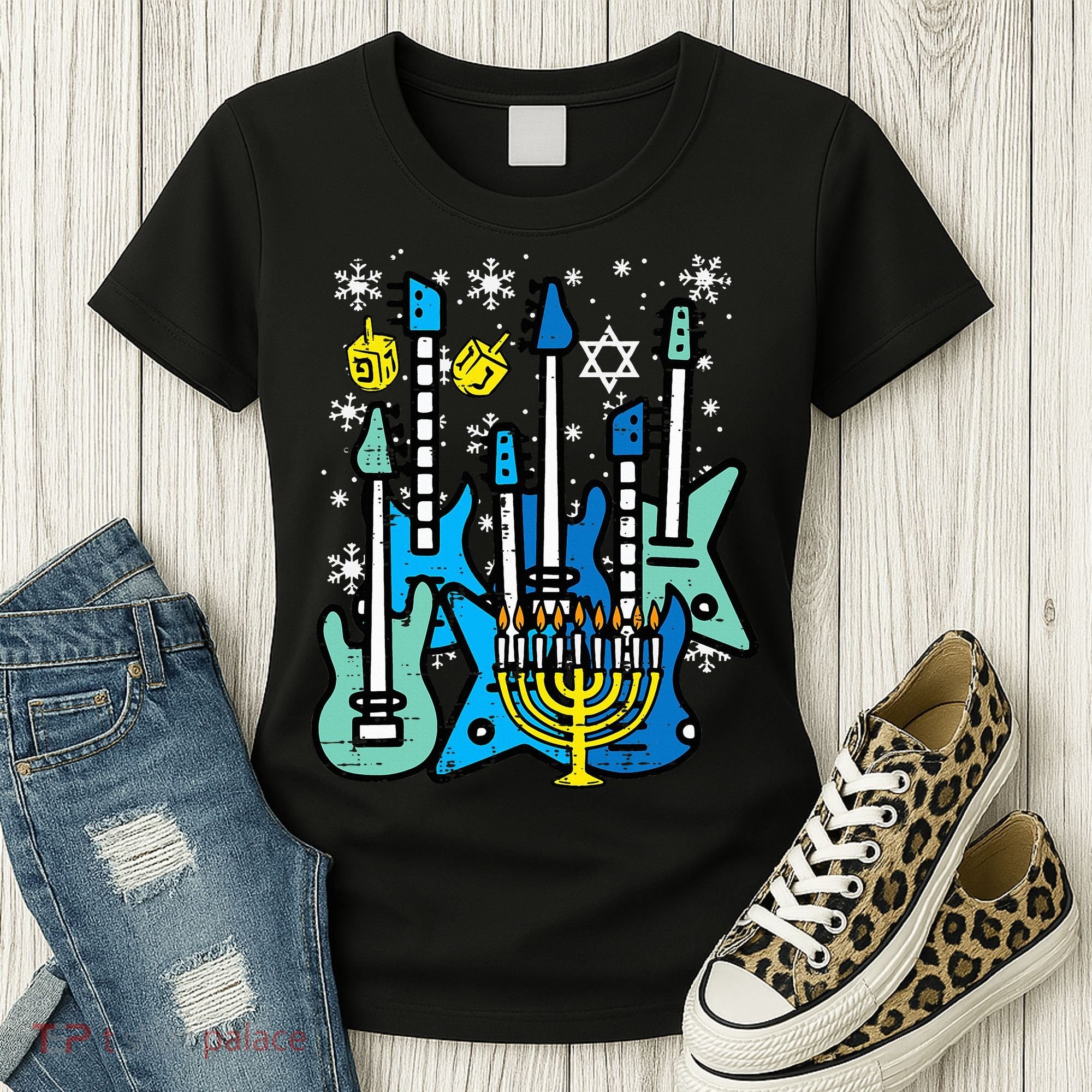 Hanukkah Guitars Chanukah Jewish Rock Rocker  Women's T-Shirt