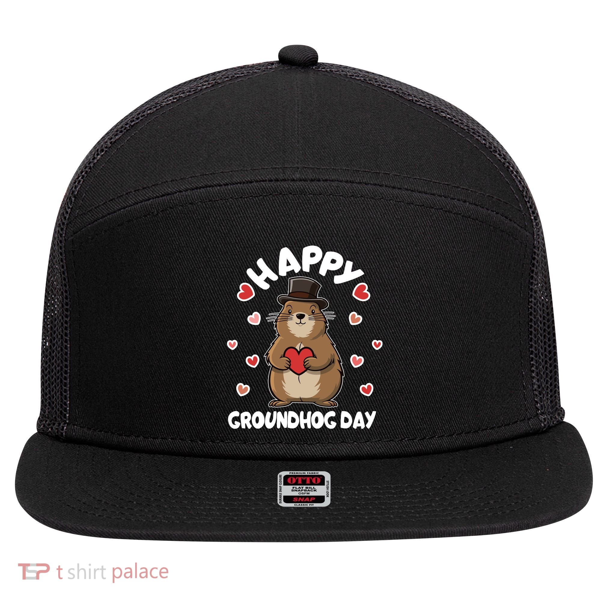 Happy Groundhog Day Punxsutawney Phil 7 Panel Mesh Trucker Snapback Hat