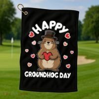 Happy Groundhog Day Punxsutawney Phil Golf Towel thumb 1