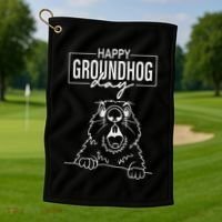 Happy Groundhog Day Golf Towel thumb 1