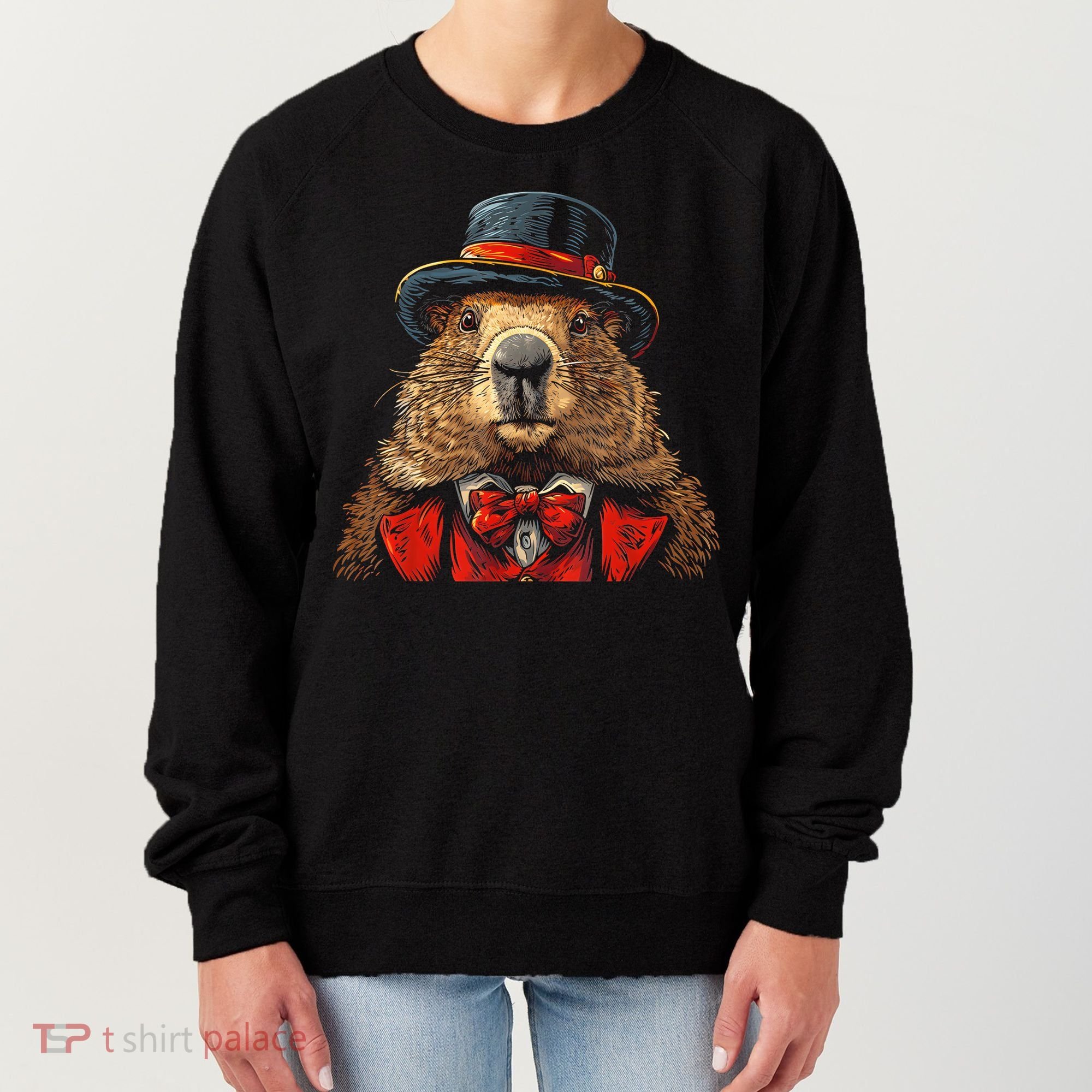 Happy Groundhog Day Ground Hog With Hat Animal Lover Women's Sweatshirt