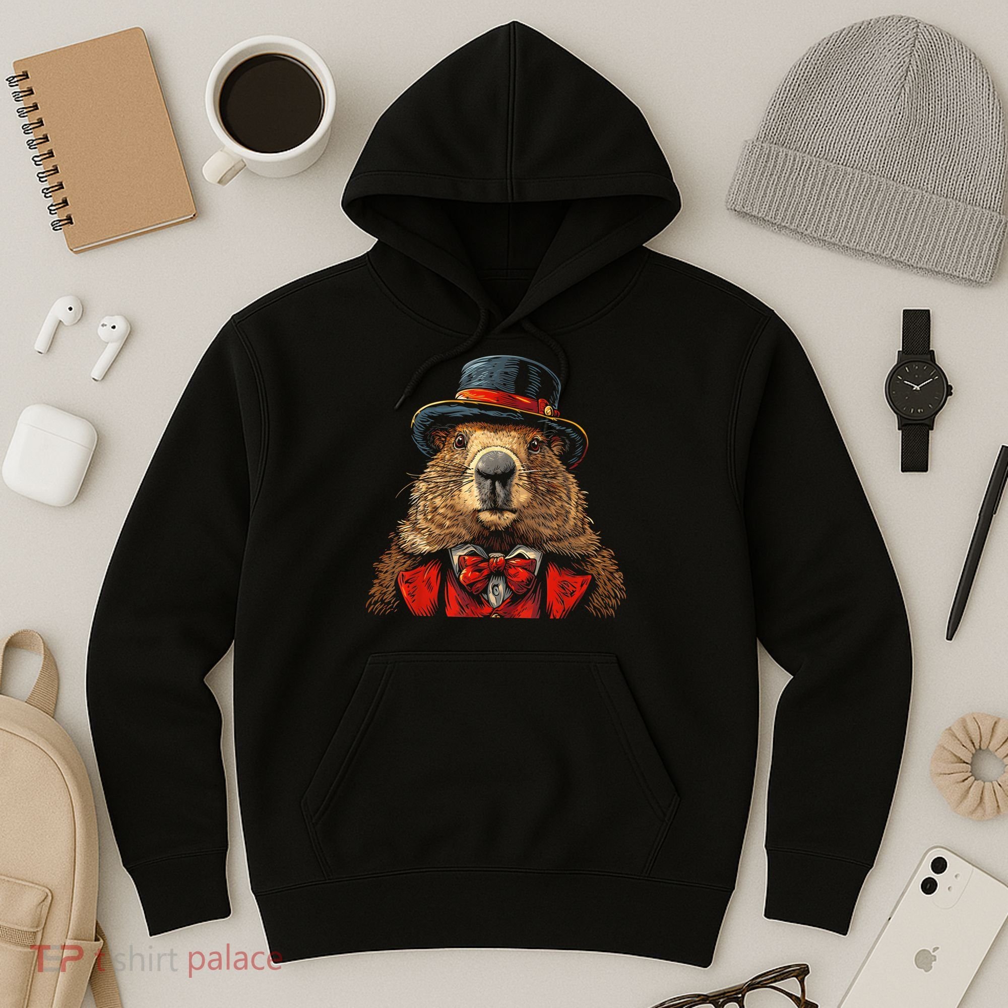Happy Groundhog Day Ground Hog With Hat Animal Lover Hoodie