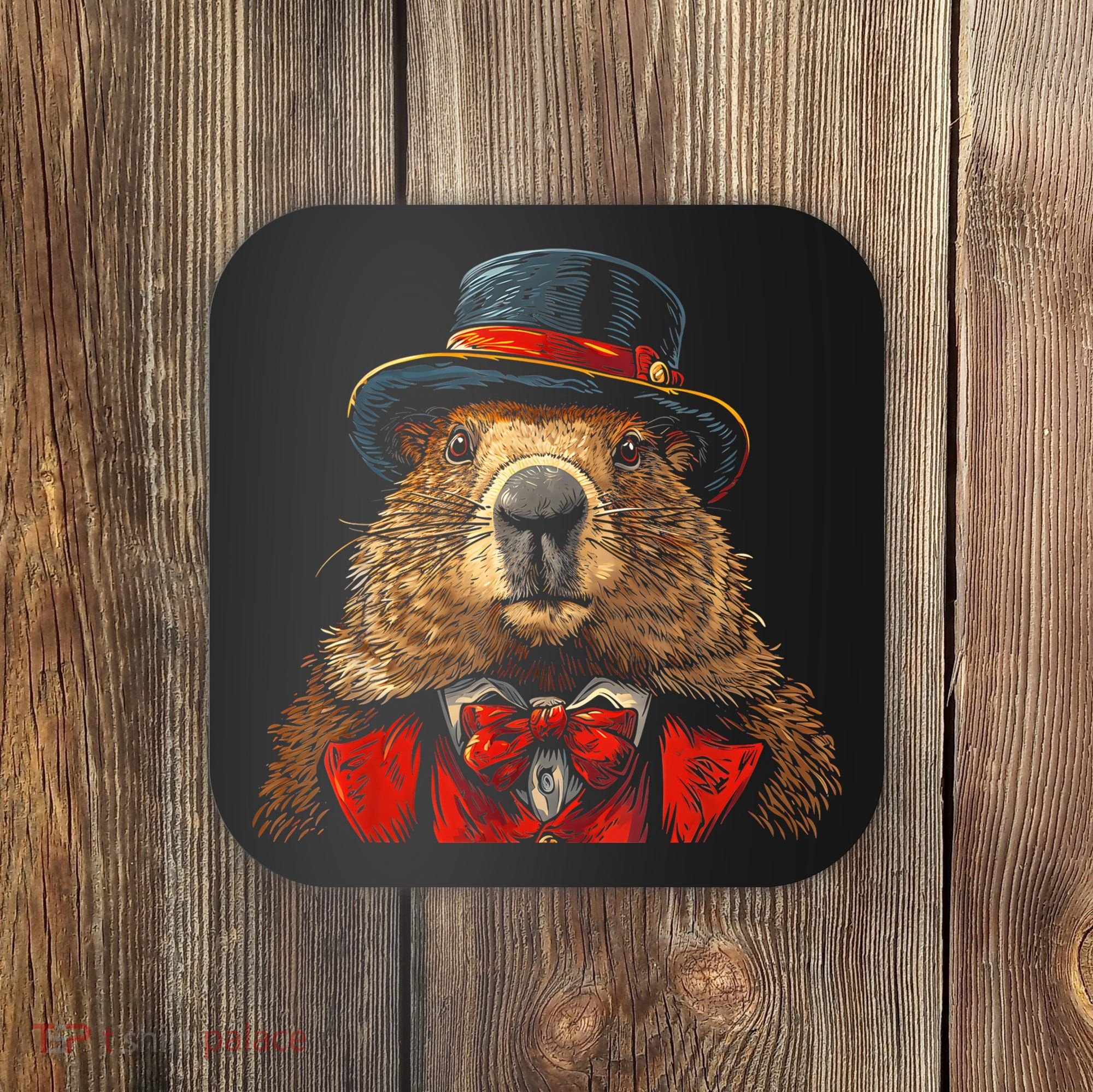 Happy Groundhog Day Ground Hog With Hat Animal Lover Coaster