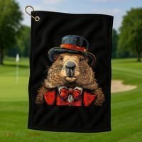 Happy Groundhog Day Ground Hog With Hat Animal Lover Golf Towel thumb 1