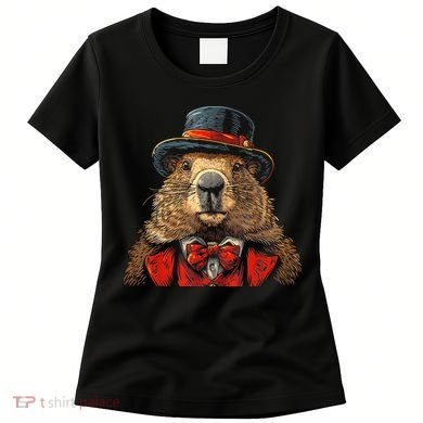 Happy Groundhog Day Ground Hog With Hat Animal Lover Women's T-Shirt