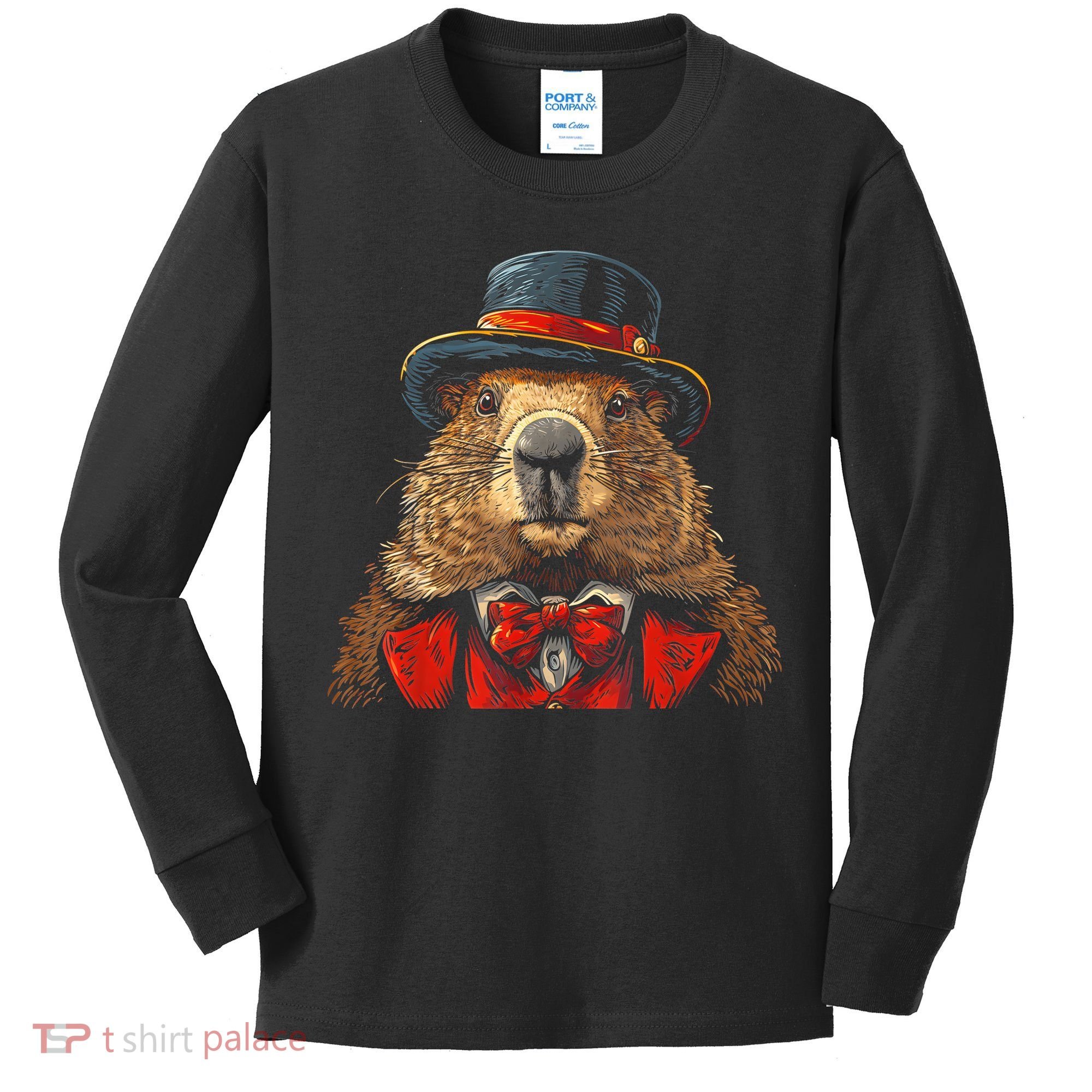 Happy Groundhog Day Ground Hog With Hat Animal Lover Kids Long Sleeve Shirt