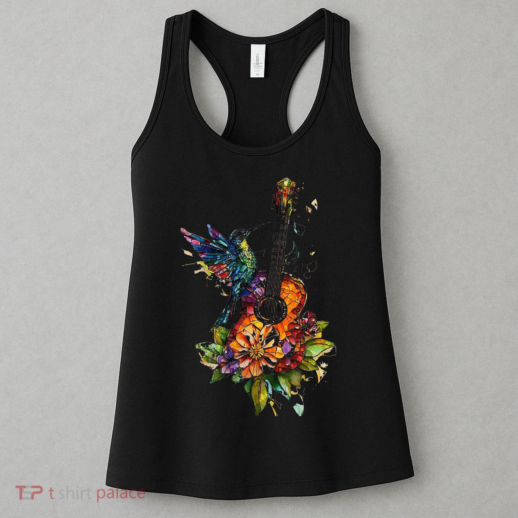 Hummingbird Guitar Floral Musician Nature Lover Bird Women's Tank Top