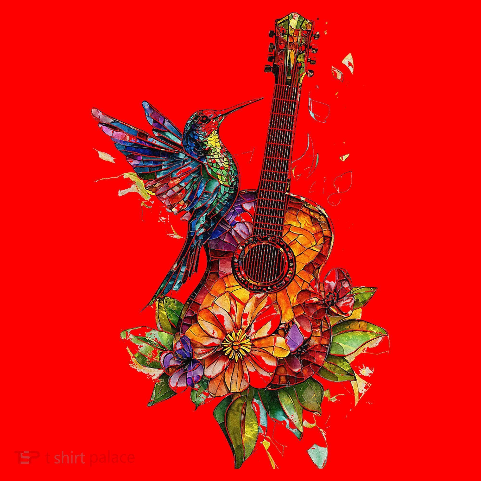 Hummingbird Guitar Floral Musician Nature Lover Bird Santa Hat