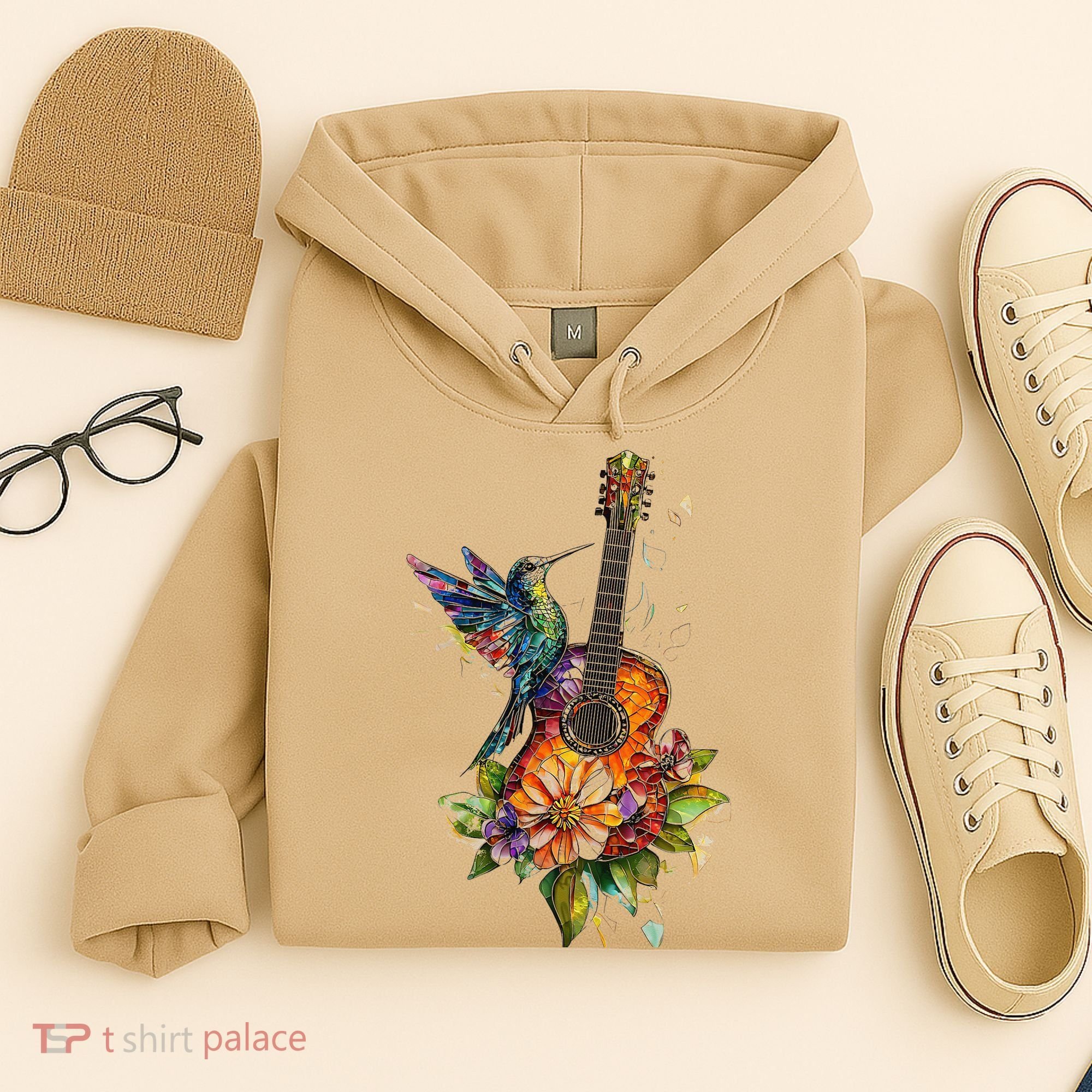 Hummingbird Guitar Floral Musician Nature Lover Bird Hoodie
