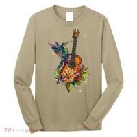 Hummingbird Guitar Floral Musician Nature Lover Bird Long Sleeve Shirt thumb 0