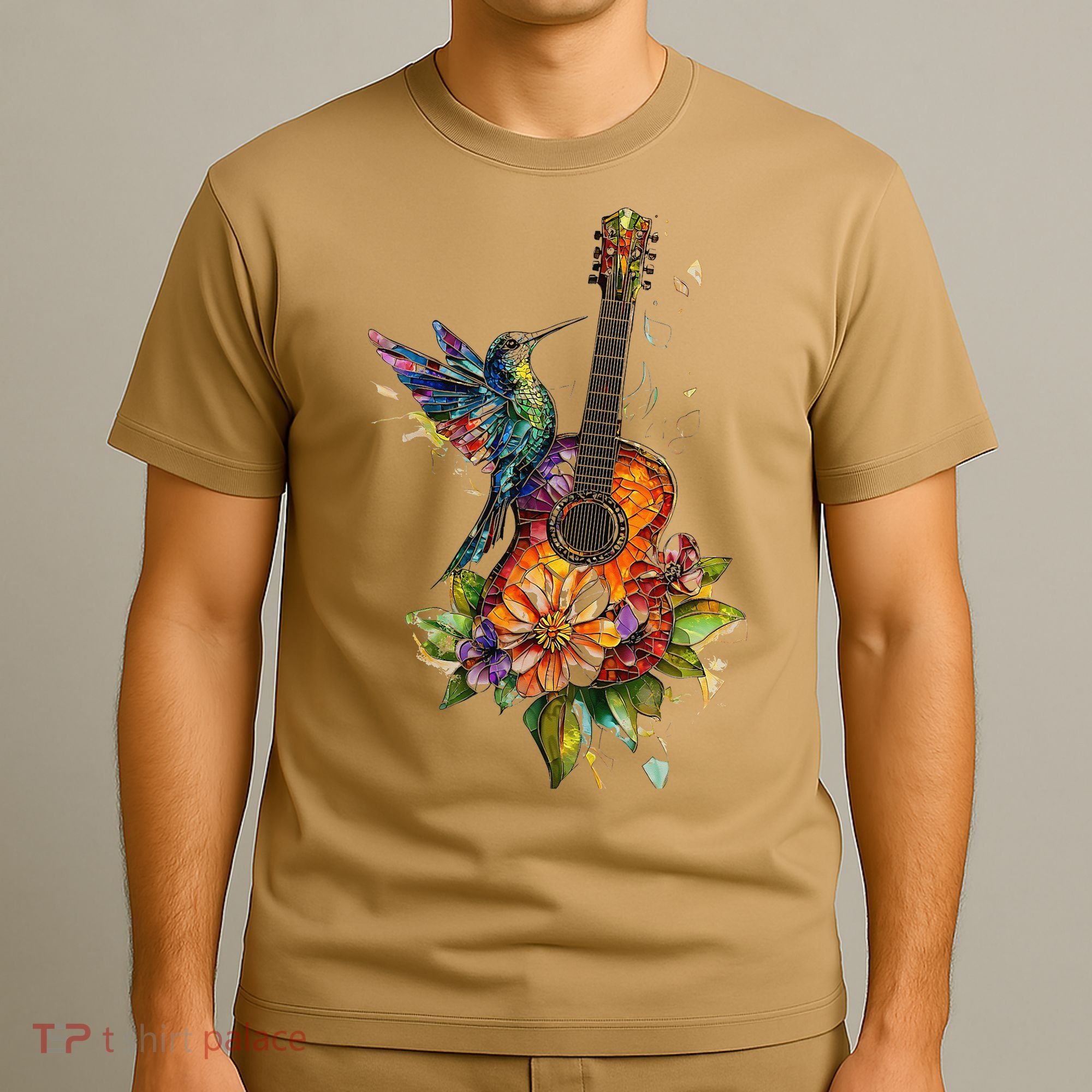 Hummingbird Guitar Floral Musician Nature Lover Bird T-Shirt