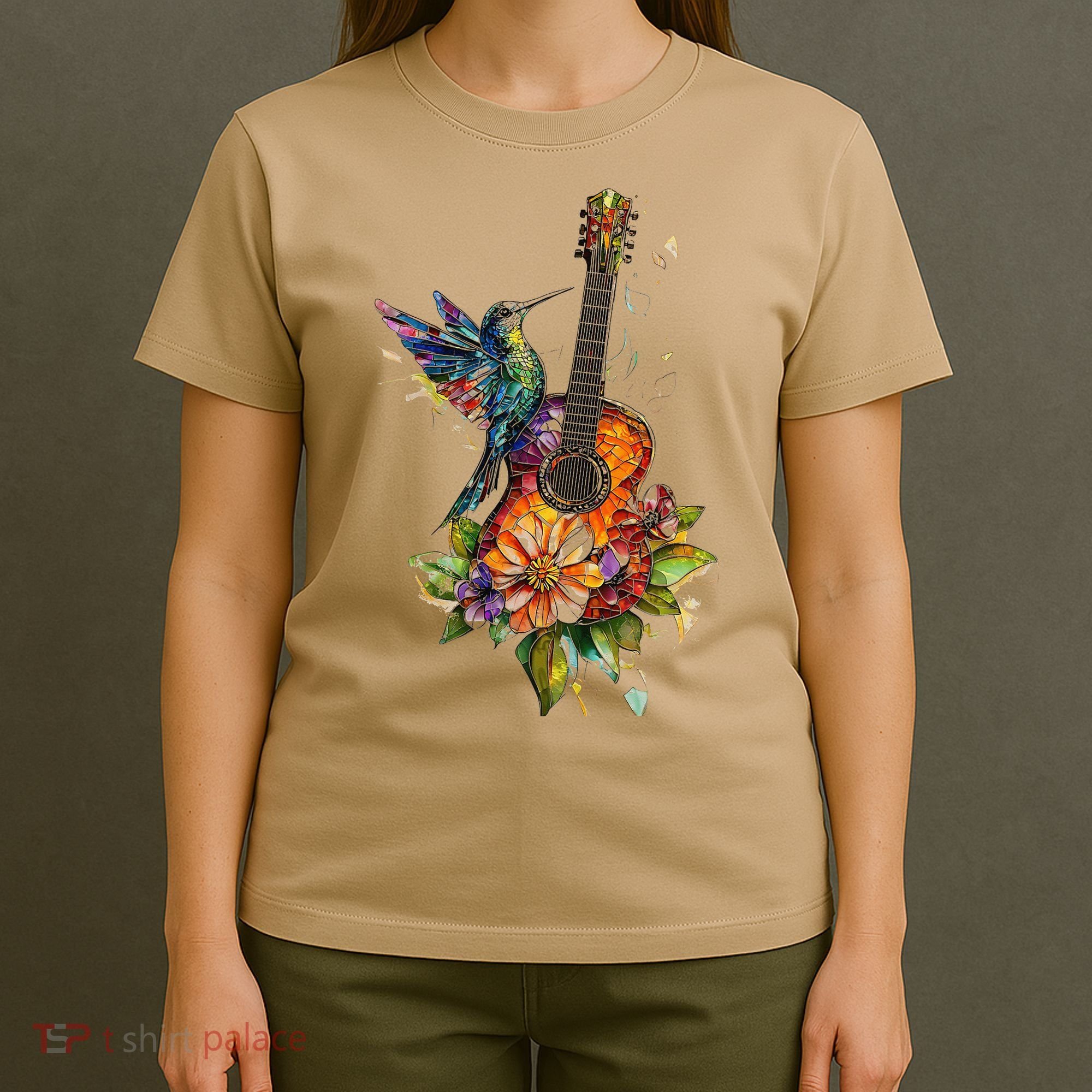 Hummingbird Guitar Floral Musician Nature Lover Bird T-Shirt
