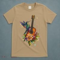 Hummingbird Guitar Floral Musician Nature Lover Bird T-Shirt thumb 5