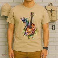 Hummingbird Guitar Floral Musician Nature Lover Bird T-Shirt thumb 6