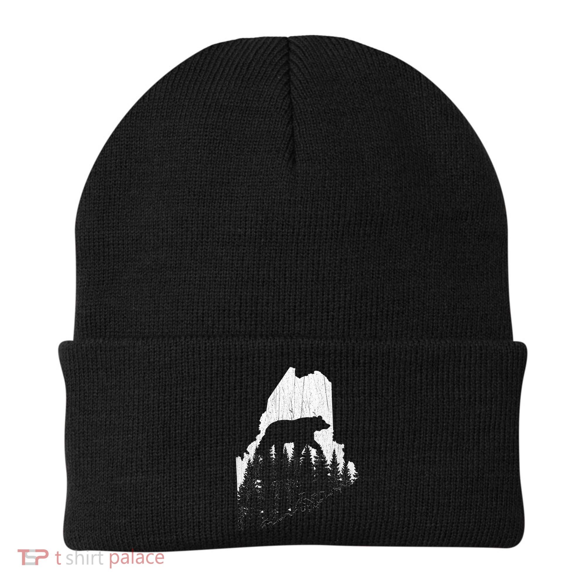 Hunting Gift For Maine Bear Pine Forest Outdoors Gift Beanie