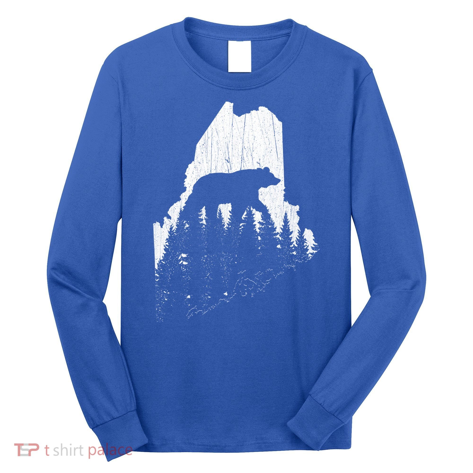 Hunting Gift For Maine Bear Pine Forest Outdoors Gift Long Sleeve Shirt