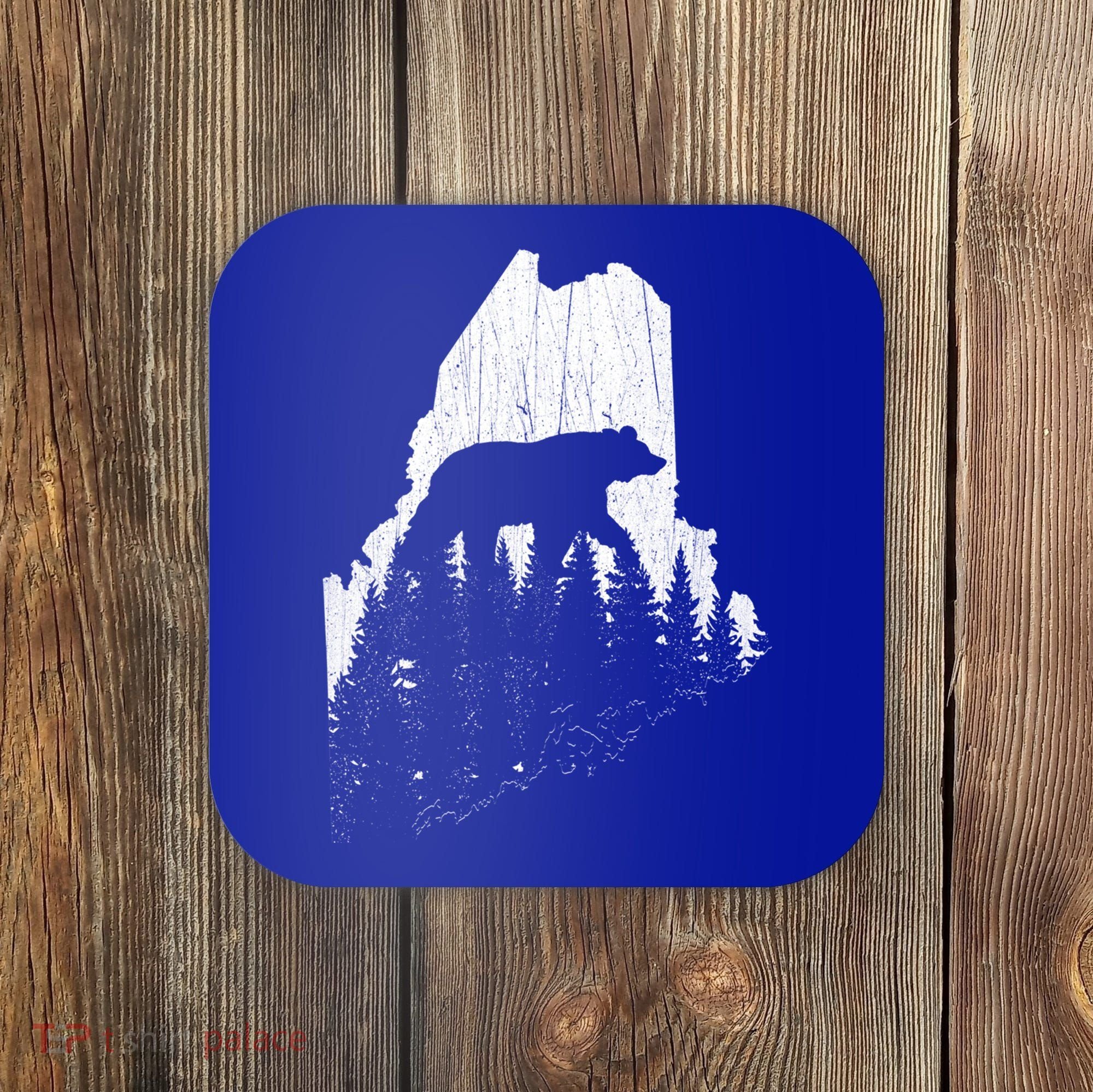 Hunting Gift For Maine Bear Pine Forest Outdoors Gift Coaster