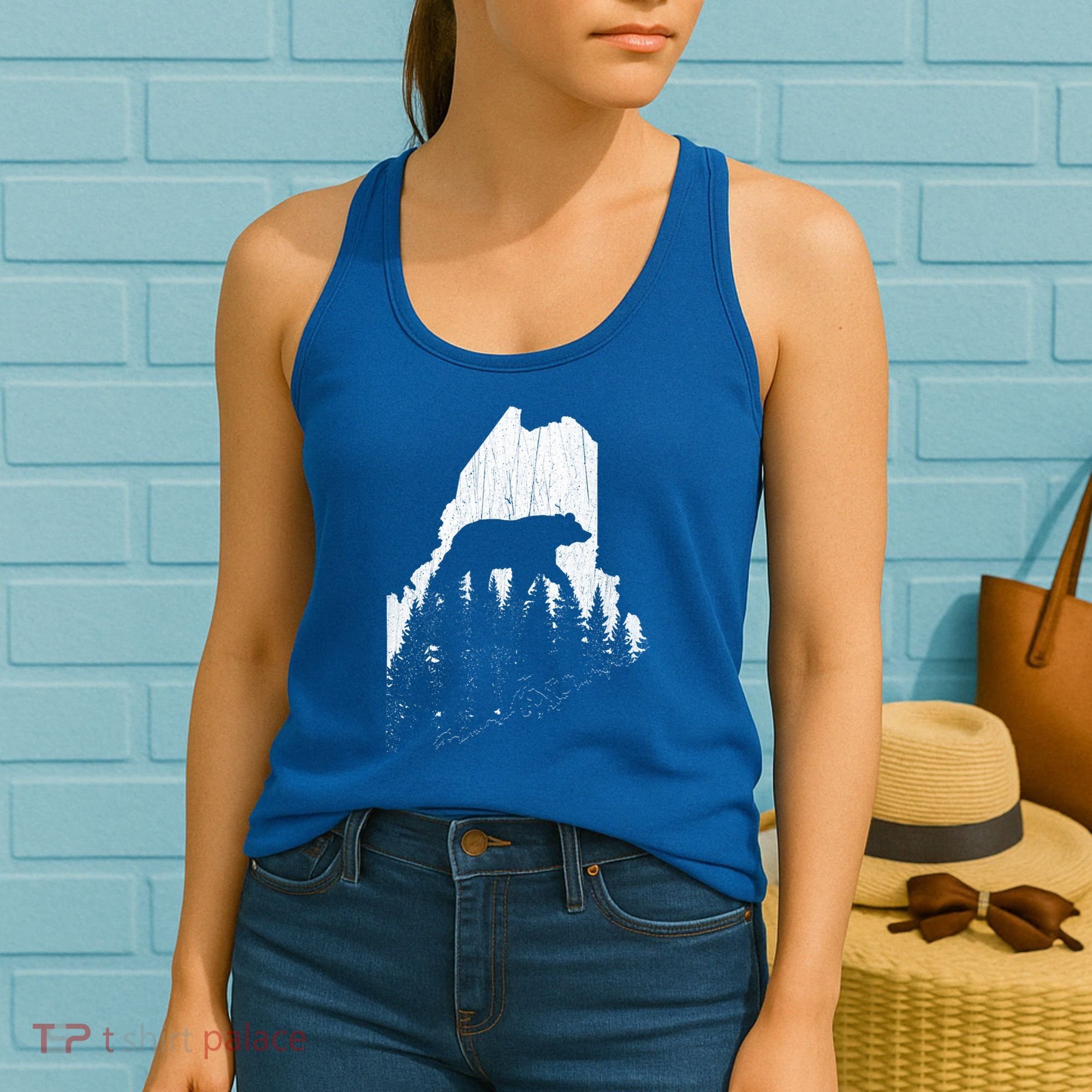 Hunting Gift For Maine Bear Pine Forest Outdoors Gift Women's Tank Top