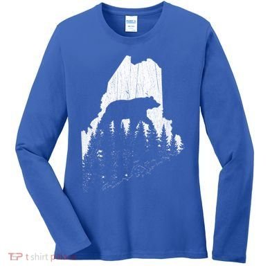 Hunting Gift For Maine Bear Pine Forest Outdoors Gift Women's Long Sleeve Shirt