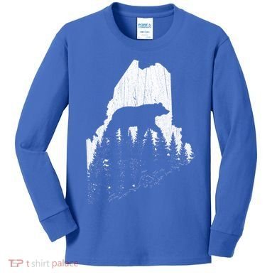 Hunting Gift For Maine Bear Pine Forest Outdoors Gift Kids Long Sleeve Shirt