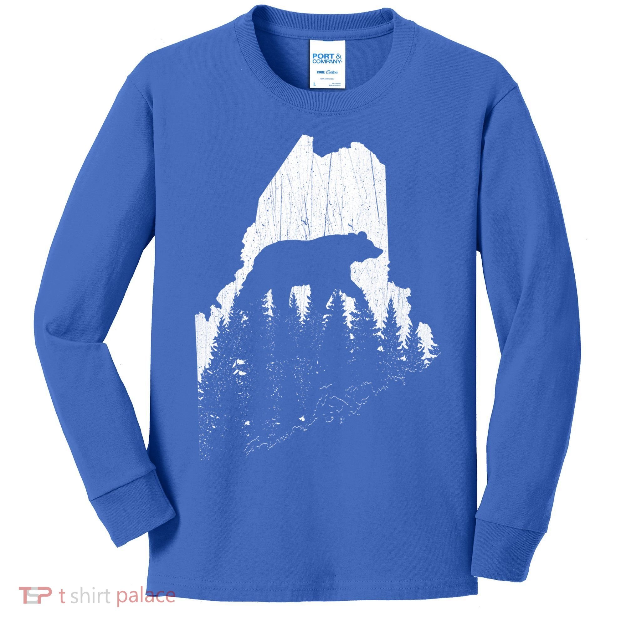 Hunting Gift For Maine Bear Pine Forest Outdoors Gift Kids Long Sleeve Shirt