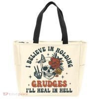 Holding Grudges Floral Skull Tote Bag thumb 0