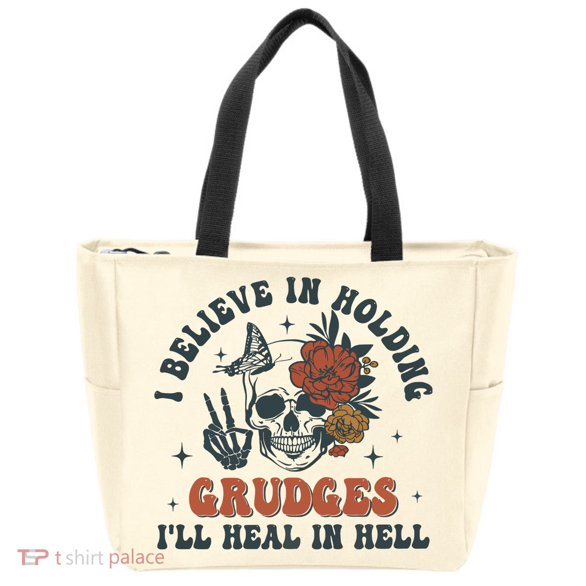 Holding Grudges Floral Skull Tote Bag