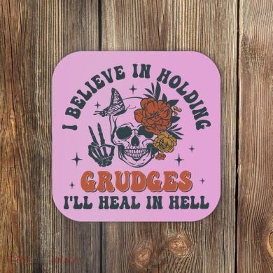 Holding Grudges Floral Skull Coaster