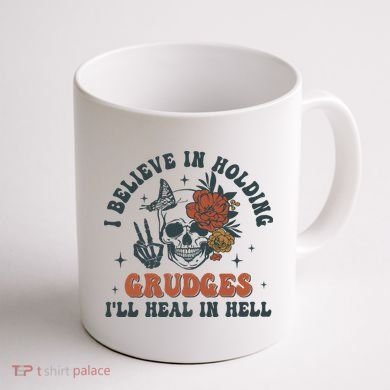 Holding Grudges Floral Skull Coffee Mug back