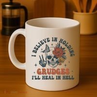 Holding Grudges Floral Skull Coffee Mug thumb 4