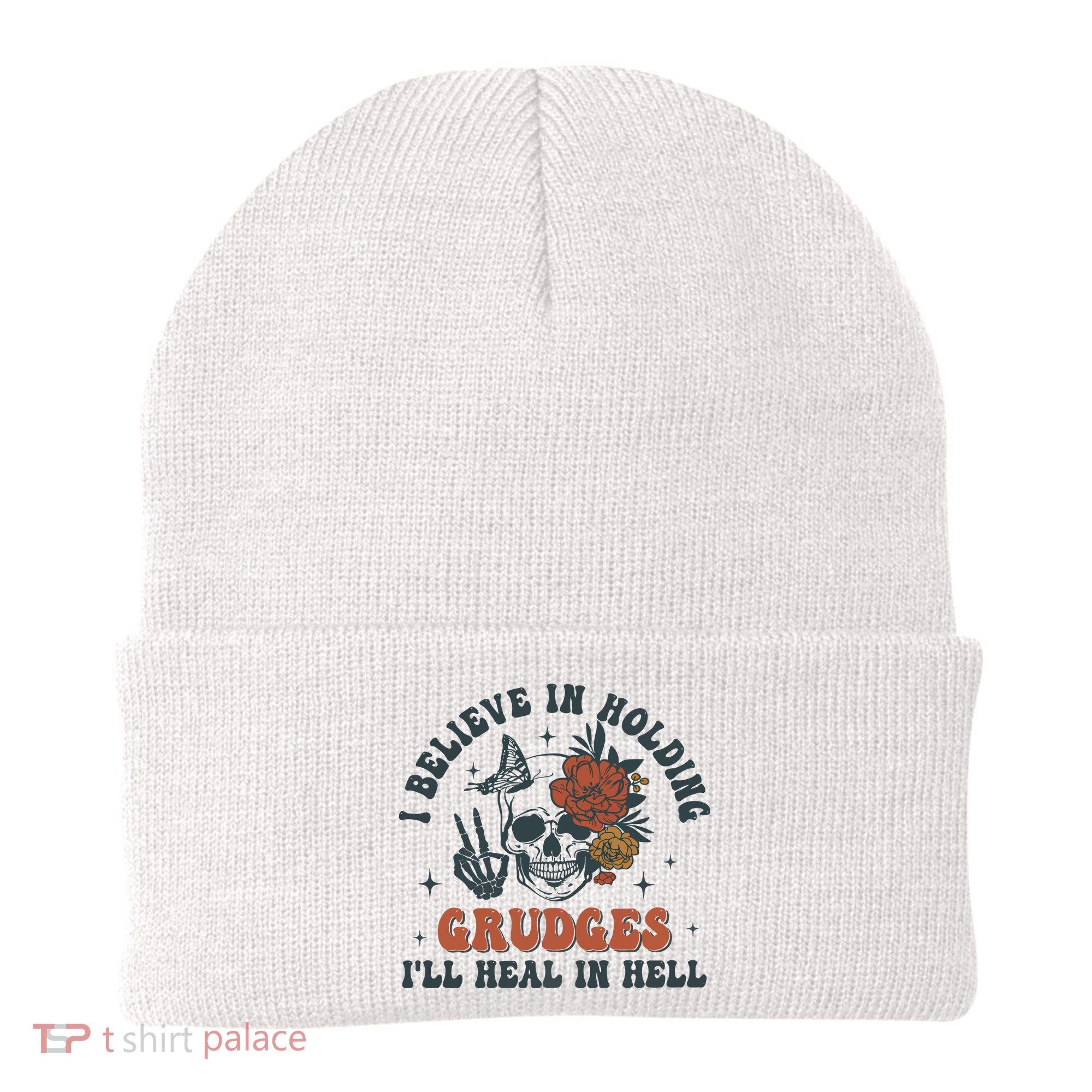 Holding Grudges Floral Skull Beanie