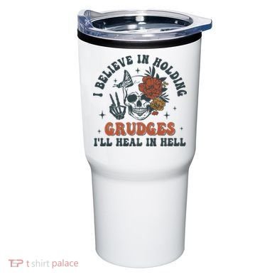 Holding Grudges Floral Skull Tumbler