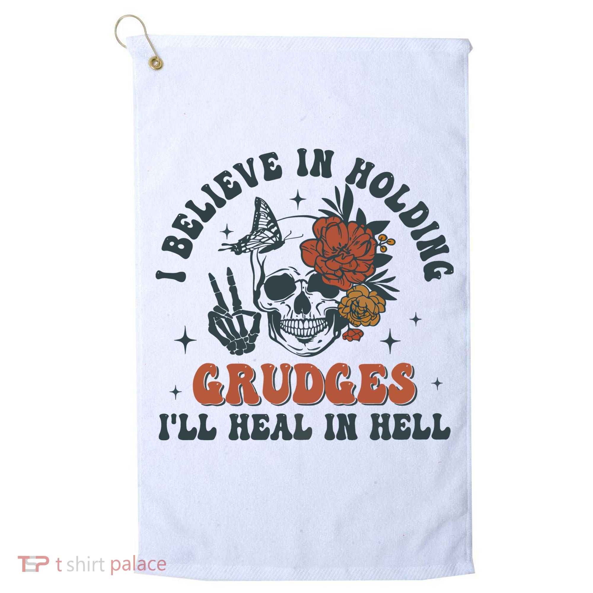 Holding Grudges Floral Skull Golf Towel