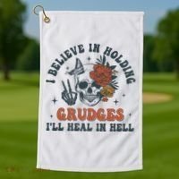 Holding Grudges Floral Skull Golf Towel thumb 1
