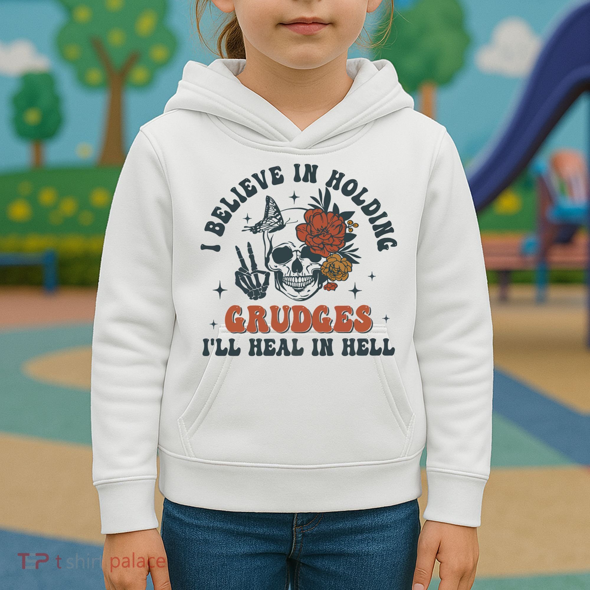 Holding Grudges Floral Skull Kids Hoodie