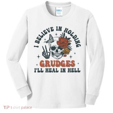 Holding Grudges Floral Skull Kids Long Sleeve Shirt