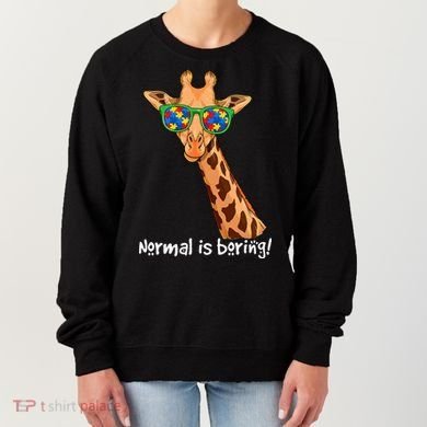 Hipster Giraffe Glasses Normal is Boring Autism Awareness Women's Sweatshirt