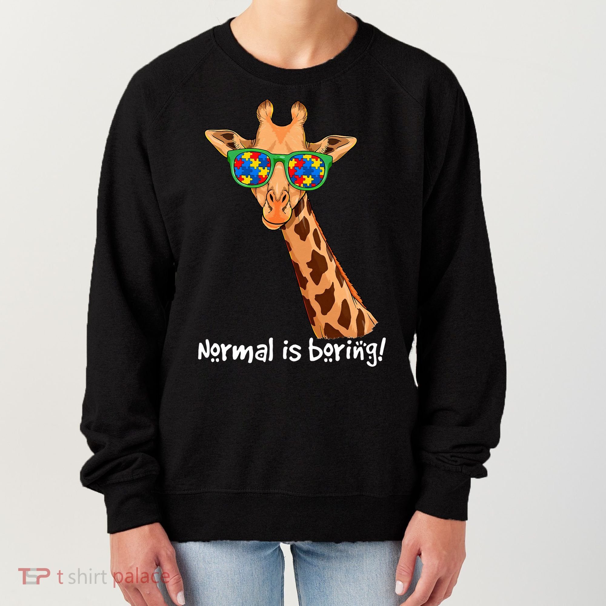 Hipster Giraffe Glasses Normal is Boring Autism Awareness Women's Sweatshirt