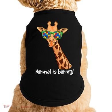 Hipster Giraffe Glasses Normal is Boring Autism Awareness Doggie Tank