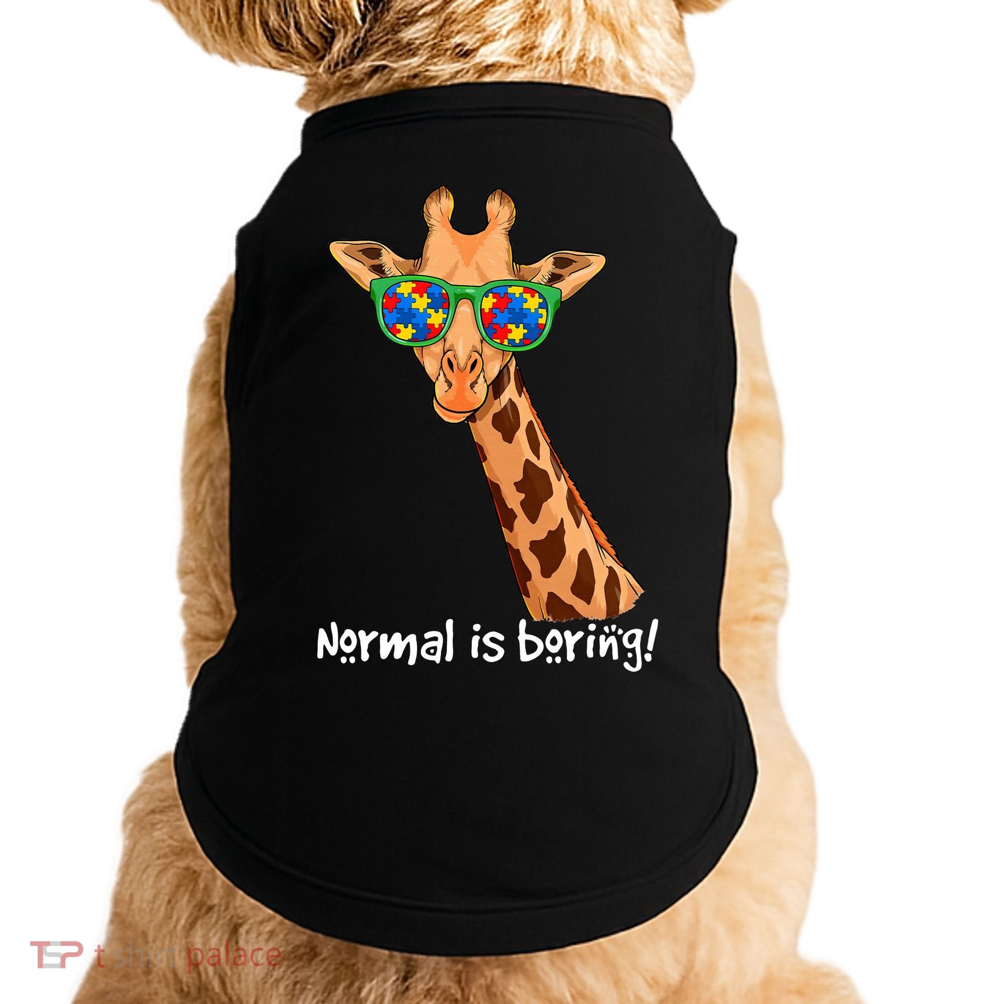 Hipster Giraffe Glasses Normal is Boring Autism Awareness Doggie Tank