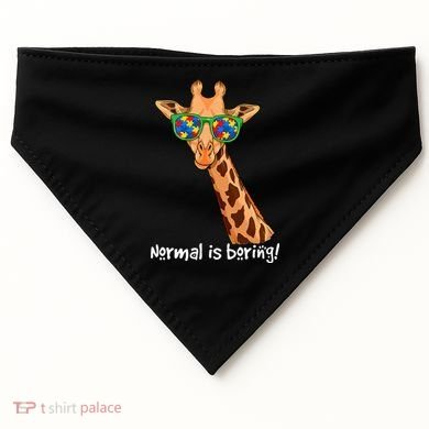 Hipster Giraffe Glasses Normal is Boring Autism Awareness USA-Made Doggie Bandana