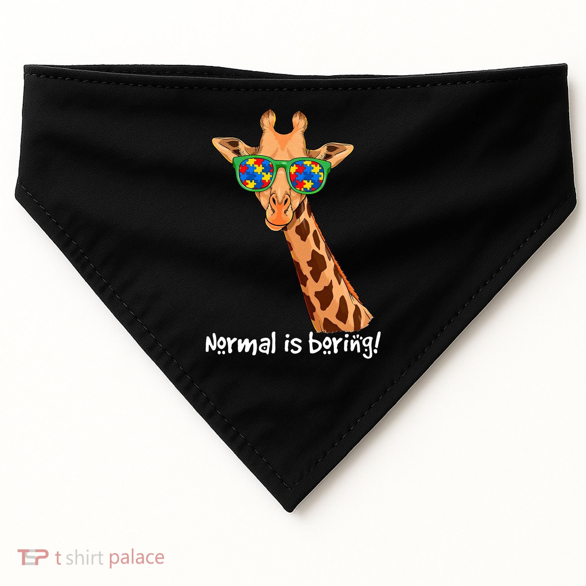 Hipster Giraffe Glasses Normal is Boring Autism Awareness USA-Made Doggie Bandana
