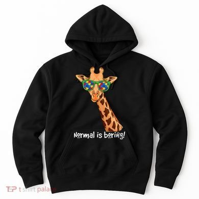 Hipster Giraffe Glasses Normal is Boring Autism Awareness Hoodie